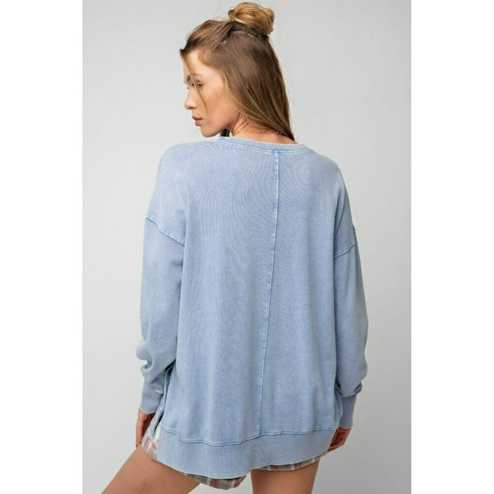 Don't Forget to Smile Mineral Wash Top in Peri Blue - Picture 5 of 5